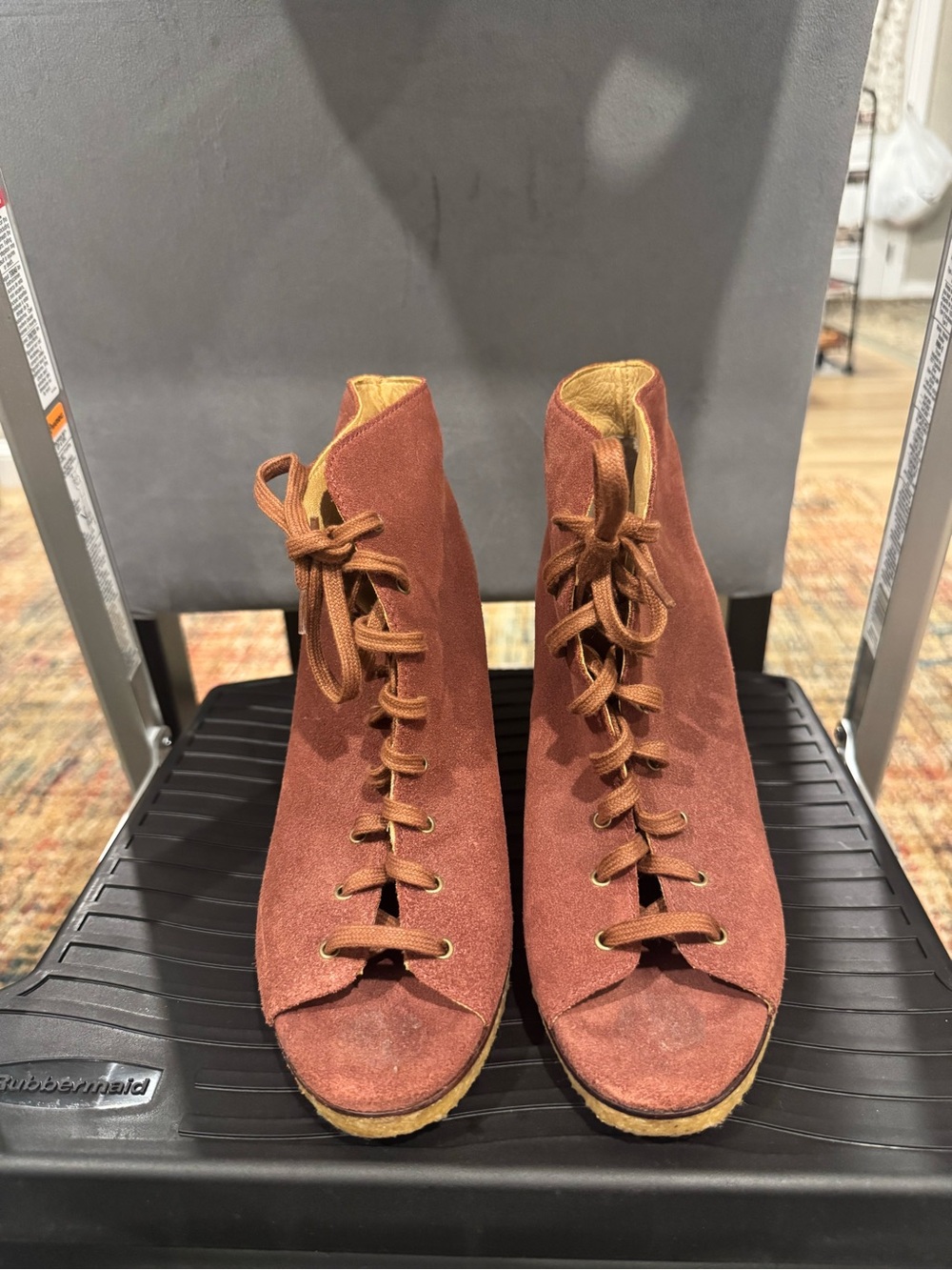 UGG Women's Rust Suede Lace-Up Peep-Toe Wedge Sandals